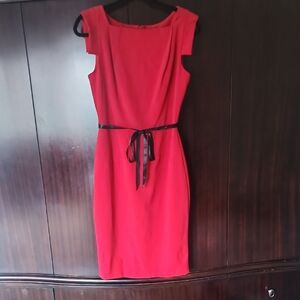 Single Red Midi Dress with Black Tie